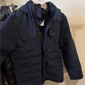 Hollister Men's Dark Blue Puffer Jacket